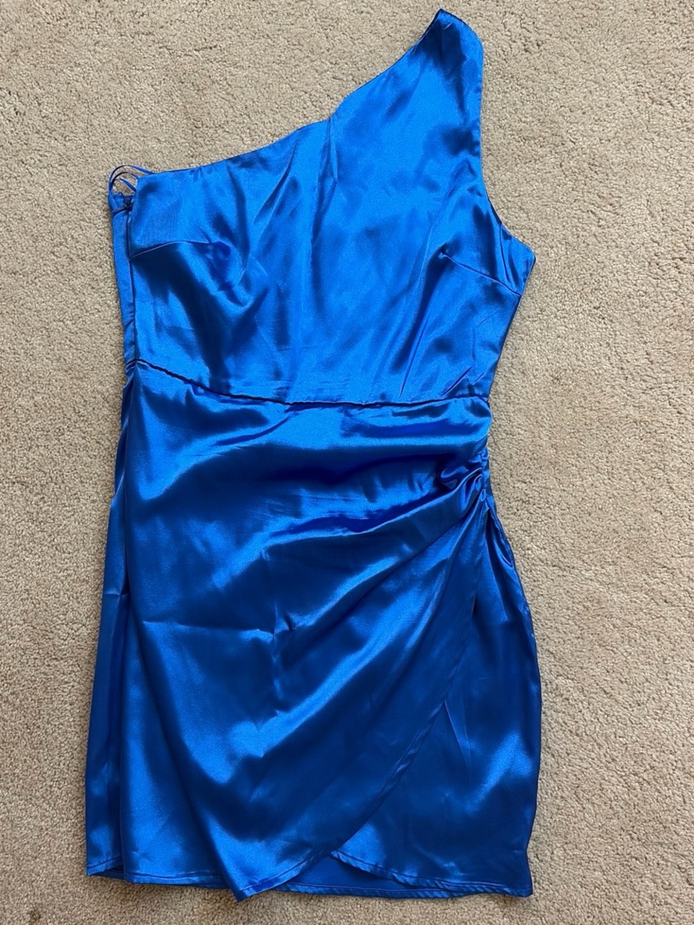 Lena One-Shoulder Electric Blue Satin Dress
